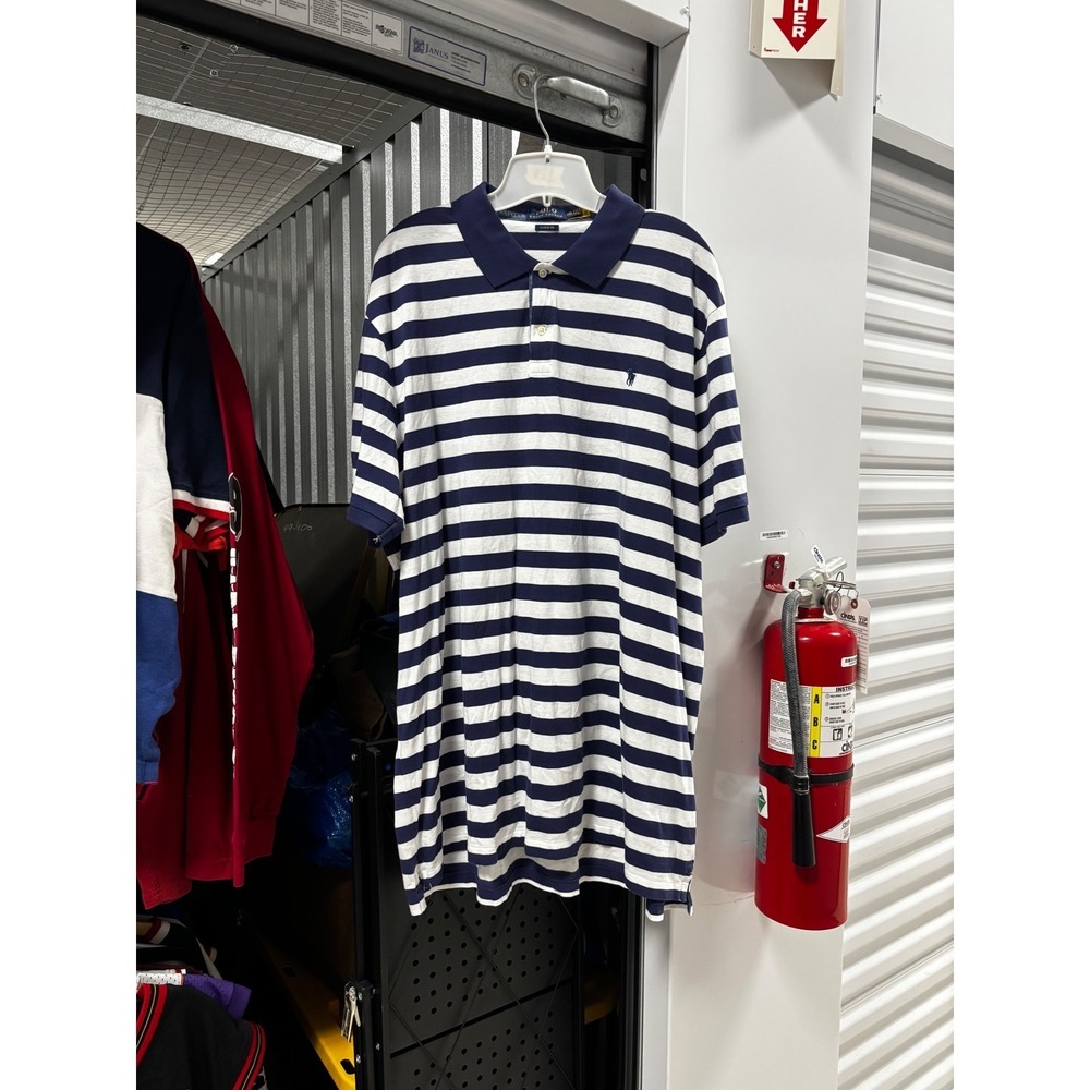 Polo Ralph Lauren Men XXL Classic Fit Striped Short Sleeve Polo Shirt Navy White